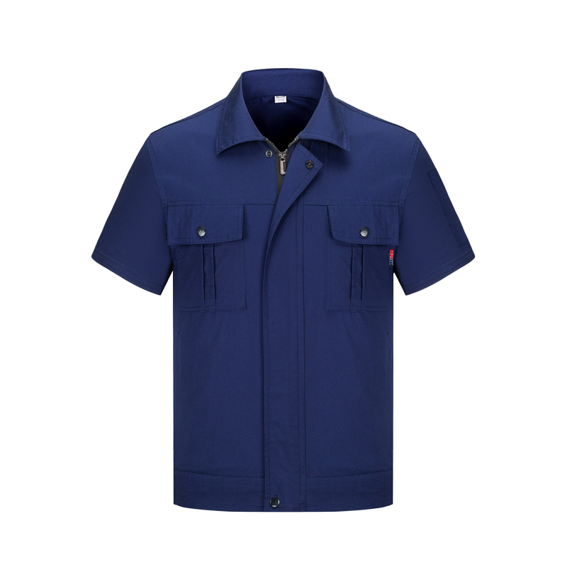 夏季车间短袖工服定制款式图-藏青色工作服